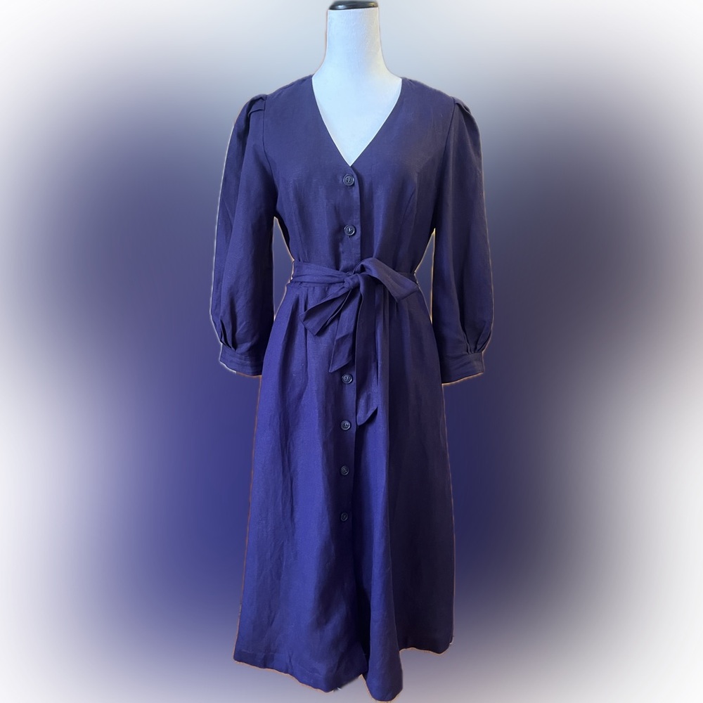 & Other Stories Purple Linen Blend Midi Dress